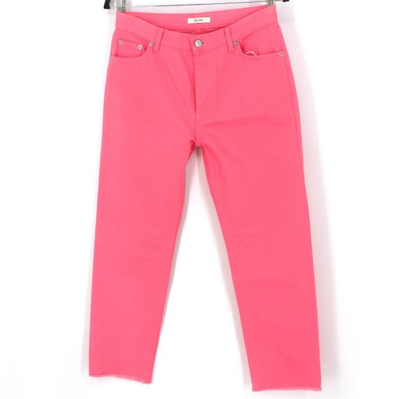Celine Pink Denim Jeans Button Fly Frayed Cropped Woven Pants Cotton 36 S NWT